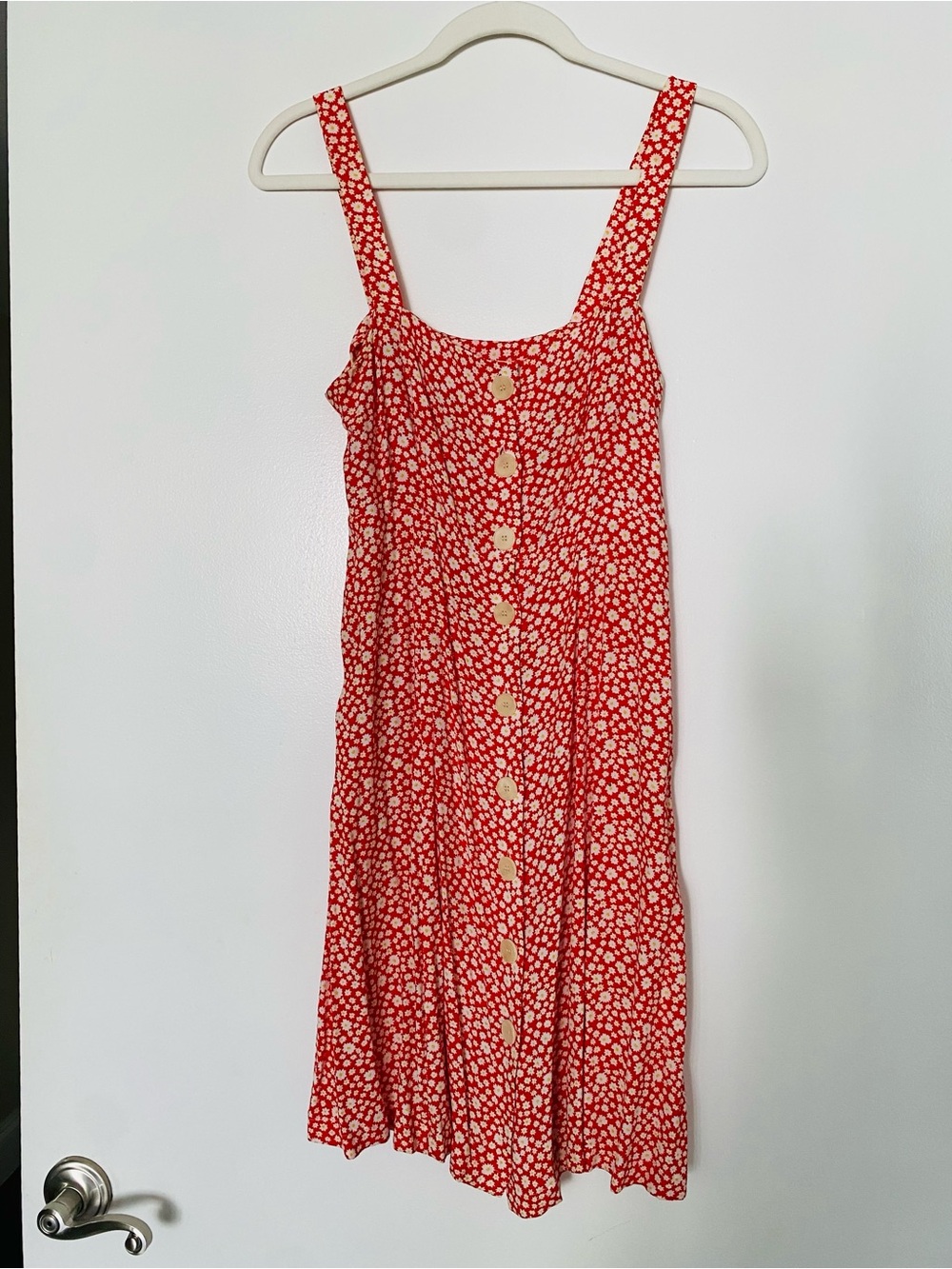 Sezane Jude Red and White Floral Button-Front Mini Dress